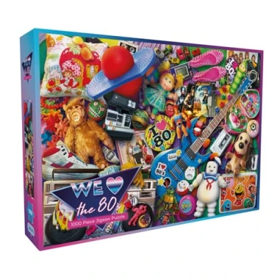 Image of We Love the 80s 1000 Piece Jigsaw Puzzle Nostalgia Sustainable for Adults Premium 100% Recycled Board Great Gift Gibsons Games