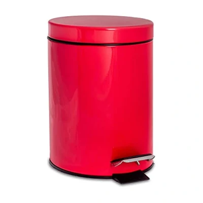 Image of Red 3L Round Stainless Steel Bathroom Pedal Bin By Harbour Housewares