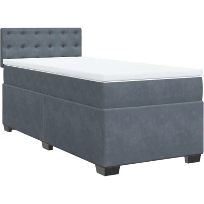 Image of vidaXL Box Spring Bed with Mattress Dark Grey 80x200 cm Velvet