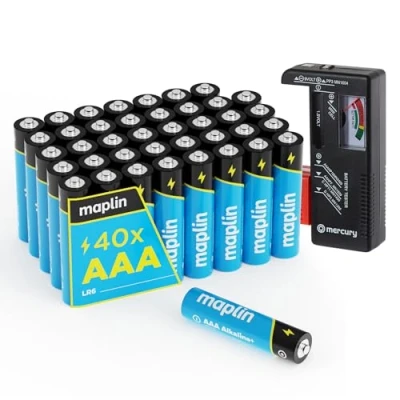 Image of Maplin 40x AAA LR03 1.5V Alkaline Batteries (Triple A) 10 Year Shelf Life High Performance with Universal Battery Tester