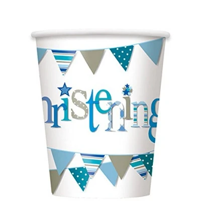 Image of Blue Bunting Christening Paper Cups (9oz) Pack of 8 Durable &amp; Festive Design, Perfect for Celebrations
