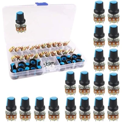 Image of RUNCCI YUN 20Pcs 10K Linear Potentiometer 3 Terminal Rotary with Cap Nuts and Washer (10k potentiometer)