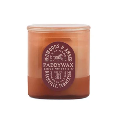 Image of Paddywax Scented Candles Vista Collection Vintage Style Artisan Candle in Frosted Glass, 340g, Redwoods &amp; Amber