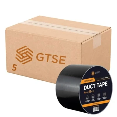 Image of GTSE 5 Rolls 100mm x 50m, Wide Black Duct Tape, 4 Waterproof Strong Adhesive Gaffer Tape for Patching, Sealing, Securing Cables and Labelling, Heavy Duty