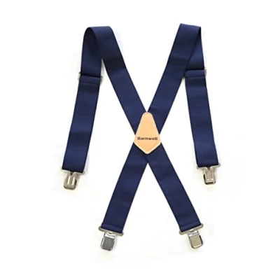 Image of Barnwell Navy Trouser Braces Suspenders Heavy Duty Metal Clips 50mm Wide Adjustable Elastic
