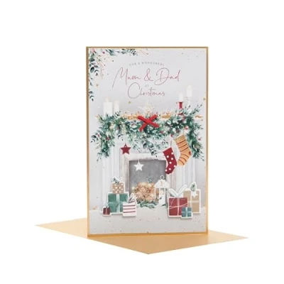 Image of UK Greetings Christmas Card for Mum &amp; Dad Fireplace Design