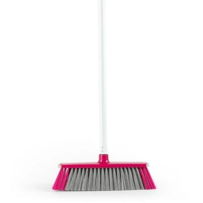 Image of Kleeneze KL076113EU7 2 in 1 Sweeping Brush Foam with 130 cm Handle, Soft Bristles and Barrier for Dust Pet Hair, Hard Floor Cleaner, Rubber Edge Non Scratch Cleaning, Pink/Grey