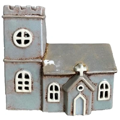Image of Shudehill Giftware Village Pottery Norman Church Grey Tealight Holder