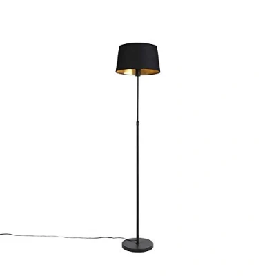Image of Qazqa Floor lamp Black with 35cm Cotton Shade Parte Classic I Antique Suitable for LED E27 1 Light Living Room Bedroom