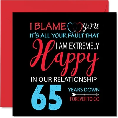 Image of Funny Blue Sapphire Anniversary Card for Husband Wife Your Fault I&#039;m Extremely Happy 65th Wedding Partner, 145mm x Greeting Cards Sixty Fifth Anniversaries