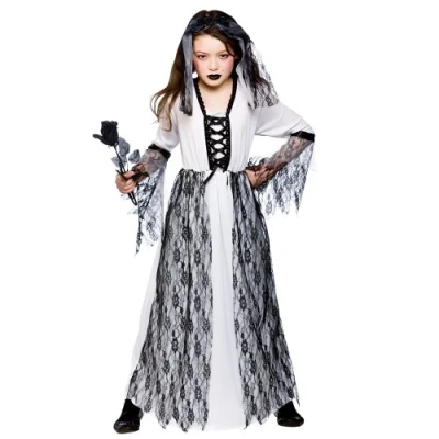 Image of Ghastly Ghost Bride Girls Zombies Costumes Size Small 3 4 Years Kids Living Dead Halloween Trick Treat Fancy Dress Up Outfits