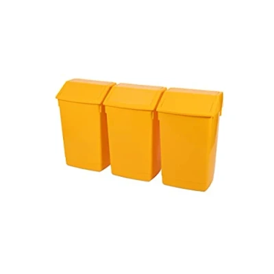 Image of Addis 60 Litre Medical Clinical Recycling Commercial Utility Waste Trash Swing Flip top Lid, Set of 3 Bins, All Yellow Colour, 519034AMP, x