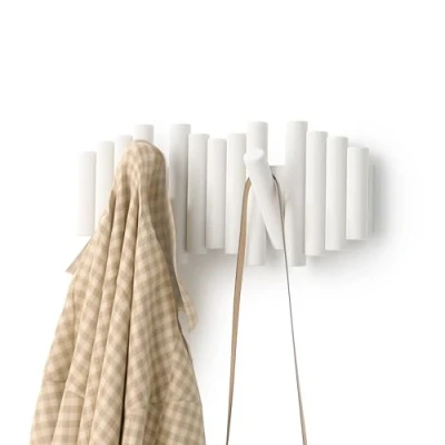 Image of Umbra Picket 5 Wall Mounted Coat Hook Combines Useful and Art Bevelled Pine Dowels White