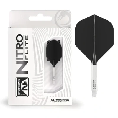 Image of RED DRAGON Darts Nitro Flite Integrated Flight &amp; Shaft System No.2 Shape and Design White Black Colour, Intermediate Length