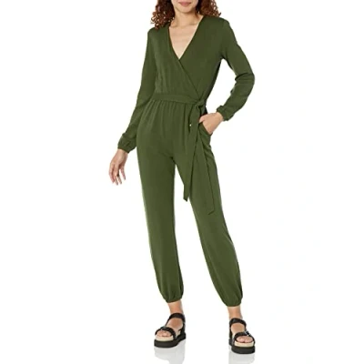 Image of Amazon Essentials Women&#039;s Knit Surplice Jumpsuit (Available in Plus Size), Dark Olive, 4XL