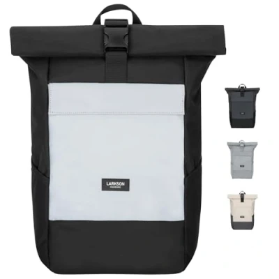 Image of LARKSON Roll Top Backpack Women &amp; Men Black Reflective No 4 Rucksack for University, School, Office College Laptop Bag 16 Inches Water Repellent