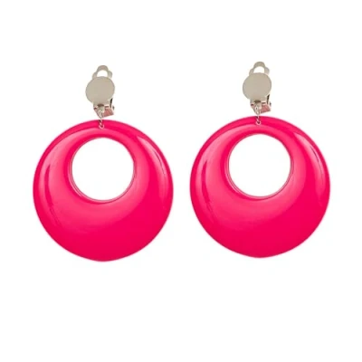 Image of WIDMANN 05839 Pair of Earrings for Adults Women, 80s, Disco, Neon, Carnival, Theme Parties, Fluorescent Pink Color