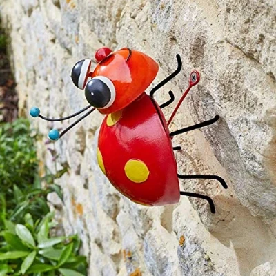 Image of Garden Mile Colourful Wall Art Hand Painted Ladybird Statue Eye Catching and Weather Resistant Decorations for Indoor Outdoor Wall, Fence, Tree Decor (Medium Crazee Ladybug)