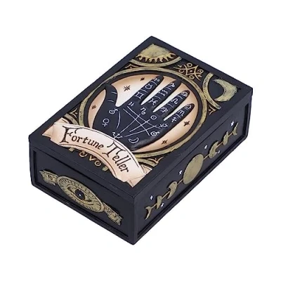 Image of Nemesis Now Fortune Teller Box 14.3cm, Resin, Tarot Card Box, Ideal For Storing Cards, Cast in the Finest Hand Painted, Black/Bronze