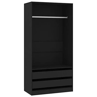 Image of vidaXL Engineered Wood Wardrobe in Black Compact Storage Solution with Drawers and Hanging Rod for Living Room or Bedroom