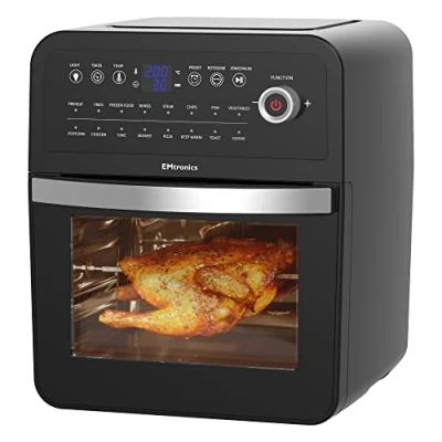 Image of EMtronics EMAFO12LD Digital Extra Large Family Size XL Air Fryer Combi Oven Grill 12 Litre with 11 Pre Set Menus for Oil Free &amp; Low Fat Healthy Cooking, 60 Minute Timer Black