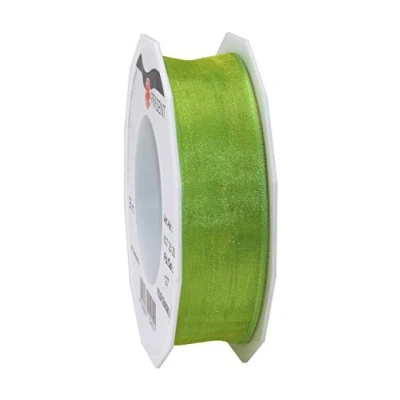 Image of Präsent Four Seasons Organza Wired Edge Ribbon Grass Green 25 mm Width, m Length