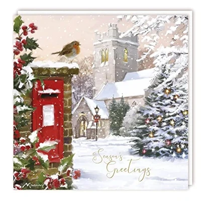 Image of Charity Christmas Cards Red Robin At Church Gloss Finish Pack 5