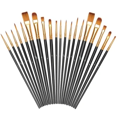 Image of Vicloon 20 Pcs Paint Brushes, Professional Painting Brushes Set Nylon Hair Artist for Acrylic Oil Watercolor Gouache Face Black