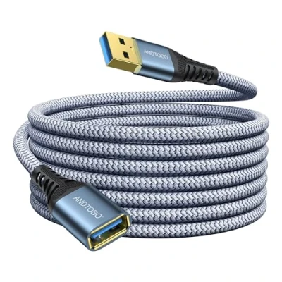 Image of ANDTOBO USB Extension Cable 5M, 3.0 Type A Male to Female Extender Cables High Speed Data Transfer 5Gbps Compatible with Gamepad, Printer, Webcam, Keyboard, Flash Drive, Hard Drive