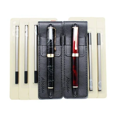 Image of Abcsea 2 pieces Jinhao 450 rollerball fine point black pens medium, fineliner (white wire and red), with 5 0.5 mm standard pen refills