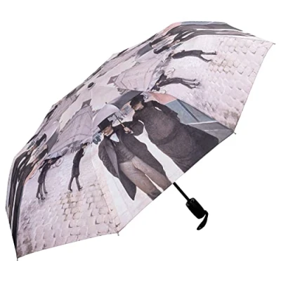 Image of VON LILIENFELD® Folding Pocket Umbrella Automatic Lightweight auto Open Telescopic Women Men Art Gustave Caillebotte: Rainy Paris