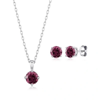 Image of Philip Jones Sterling Silver June (Alexandrite) Birthstone Necklace &amp; Earrings Set Created with Zircondia® Crystals