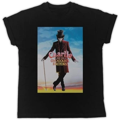 Image of Charlie and The Chocolate Factory Movie Poster T Shirt Black Men Unisex Tee M