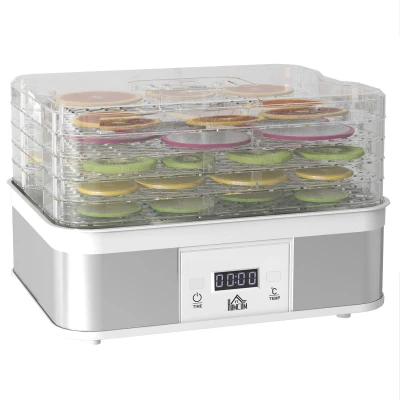 Image of HOMCOM 5 Tier Food Dehydrator, 245W Stainless Steel Dryer Machine with Adjustable Temperature, Timer and LCD Display for Drying Fruit, Meat, Vegetable, Jerky Pet Treat, White