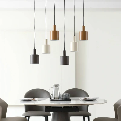Image of Lindby hanging light Ovelia, dark brown/coffee/beige, 6 bulb.
