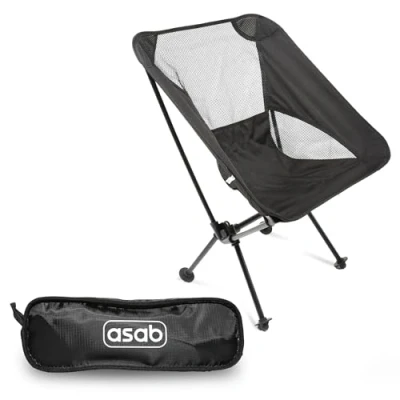 Image of ASAB Ultra Lightweight Camping Chair for Adults Folding Beach Breathable Mesh Backrest Portable Outdoor Garden Fishing Picnic Hiking Strong Collapsible with Carry Bag (Black)