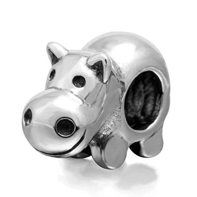 Image of 925 Sterling Silver Hippo Charm Animal Pet for Pandora Bracelet