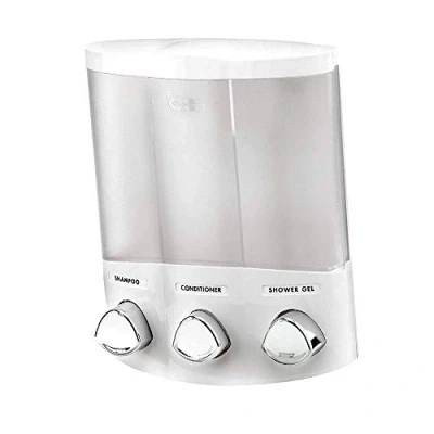 Image of Better Living Products 76354 Euro Series TRIO 3 Chamber Soap and Shower Dispenser, White, ABS Plastic