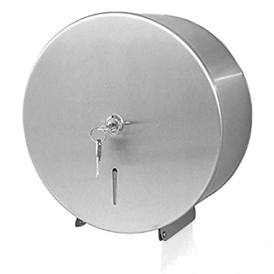 Image of Jantex Stainless Steel Jumbo Roll Tissue Dispenser, Silver, Satin Finish, Lockable Design, Size: 268(H) x 260(W) 125(D) mm, GJ031