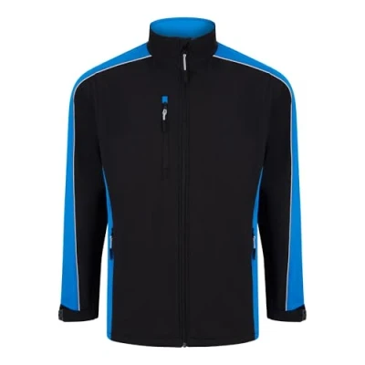 Image of ØRN Mens Workwear Sporty Two Tone Softshell Jacket, Breathable, Water Resistant, Machine Washable Avocet(4288), Black/Reflex Blue, 4XL