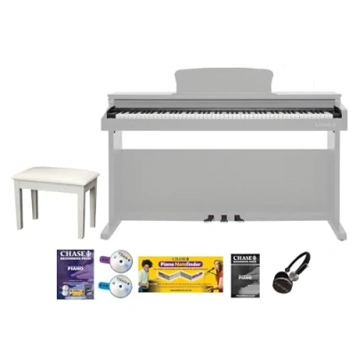 Image of CHASE CDP 357 GRAND DIGITAL PIANO in White 88 NOTES FULLY WEIGHTED HAMMER ACTION KEYS, VOICES, 192 POLYPHONY &amp; LCD FULL CABINET SLIDING LID HEADPHONES AND TUTORIAL PACK