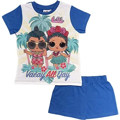 Image of Just Character Girls LOL surprise Dolls Vacay All Day Summer Causal Shortie Pyjama Set Age 3 10 Years with hair bow Blue