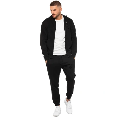 Image of 989Zé ENZO Mens Tracksuit Set Long Sleeve Essential Casual Zip Up Hoodie and Regular Fit Cuffed Sweatpants Joggers EZHDZ601 &amp; EZJG598 BLACK XXL
