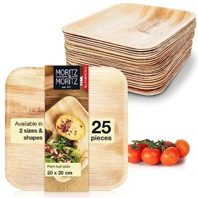 Image of Moritz &amp; 25x Disposable Palm Leaf Plates Square 20x20cm Biodegradable Compostable Eco Friendly Like Bamboo Plates, Wooden Paper