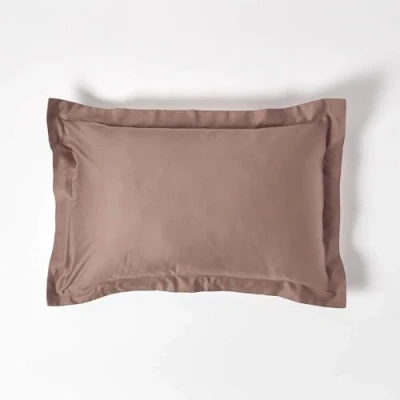 Image of HOMESCAPES Brown Organic Cotton Oxford Pillowcase Standard Size 400TC 600 Thread Count Equivalent Housewife Pillow Case Pack of 4