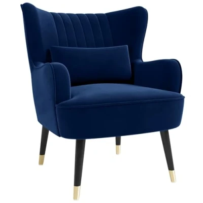 Image of Vesgantti Velvet Accent Chair with Lumbar Pillow, Modern Wing Back Armchair Lounge Chair, Large Occasional for Living Room Bedroom Study Office(Blue)