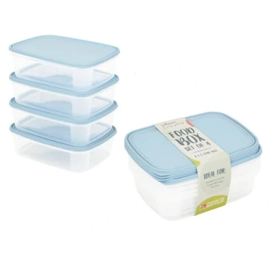 Image of Wham Cuisine Clear Everyday Set of 4 Food Storage Box Containers with Lids 1 L