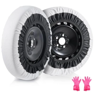 Image of VEVOR Thickened Snow Socks for Tires, Polyester Fiber Tire with Elastic Straps, Traction Cover Car, SUV, Pickup and Truck (Pack of 2) Medium
