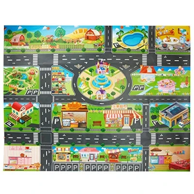 Image of VANTIYAUS Toy Plastic Rug,Splat Mat, Washable For Floor Or Table,Kids Carpet PVC City Life Great Playing With Cars And Toys .Baby, Children Educational Road Traffic Play Mat Learning Carpets