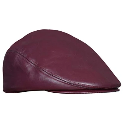 Image of Men&#039;s Burgundy Real Soft Leather Ivy Beret Newsboy Gatsby Golf Cabbie Flat Cap Hats 2XL